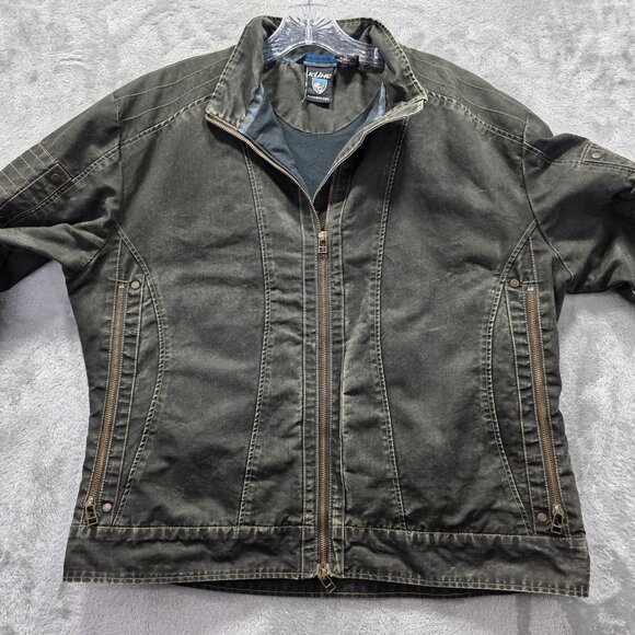 Kuhl Burr Jacket Mens XL Green Cotton Canvas Full Zip Outdoor Patina Dye Hiking - Picture 6 of 13